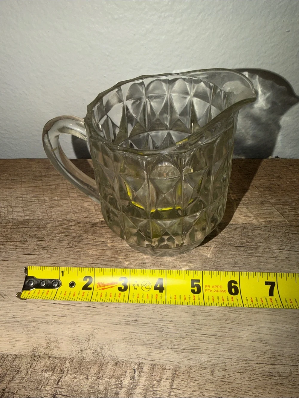 Vintage Clear Diamond-Pattern Glass Pitcher